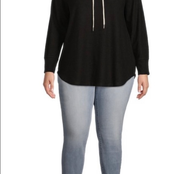 NWT: Terra & Sky Women’s OX/XL Plus-Size Black Longsleeve Funnel-Neck Raglan Top - Picture 2 of 8